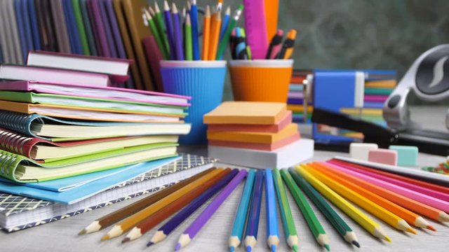 stationery. paper, notebooks, pencils and other school supplies