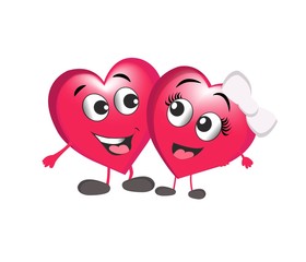 cartoon happy hearts hugging. vector illustration