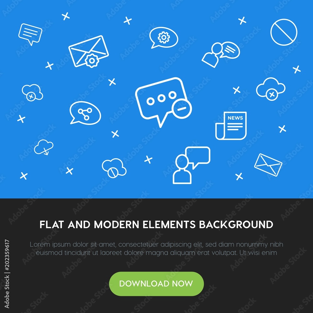 Aufkleber cloud and networking, chat and messenger, email outline vector icons and elements background concept