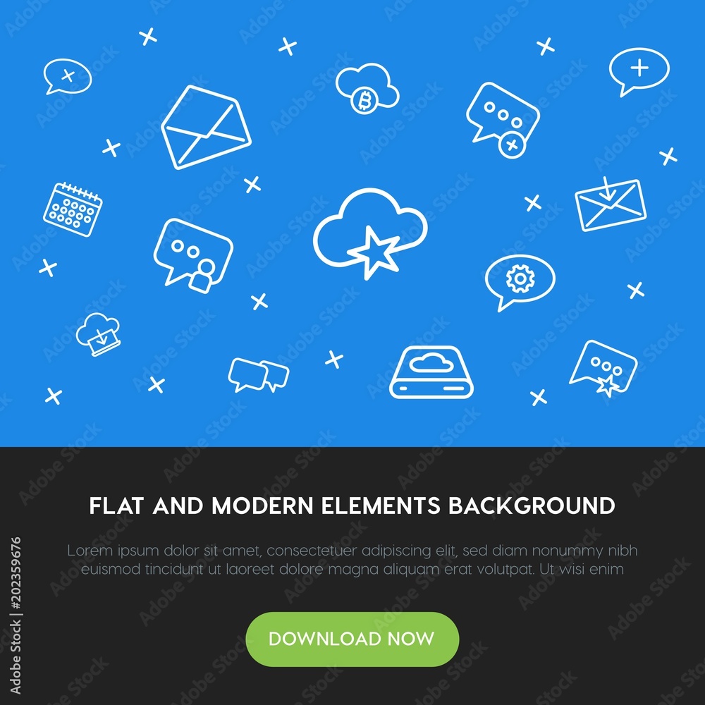 Aufkleber cloud and networking, chat and messenger, email outline vector icons and elements background concept