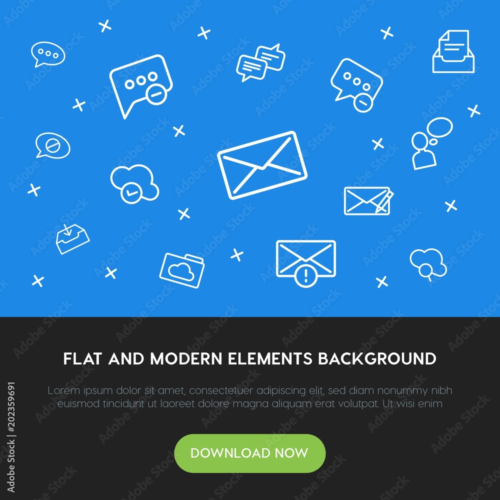 Aufkleber cloud and networking, chat and messenger, email outline vector icons and elements background concept