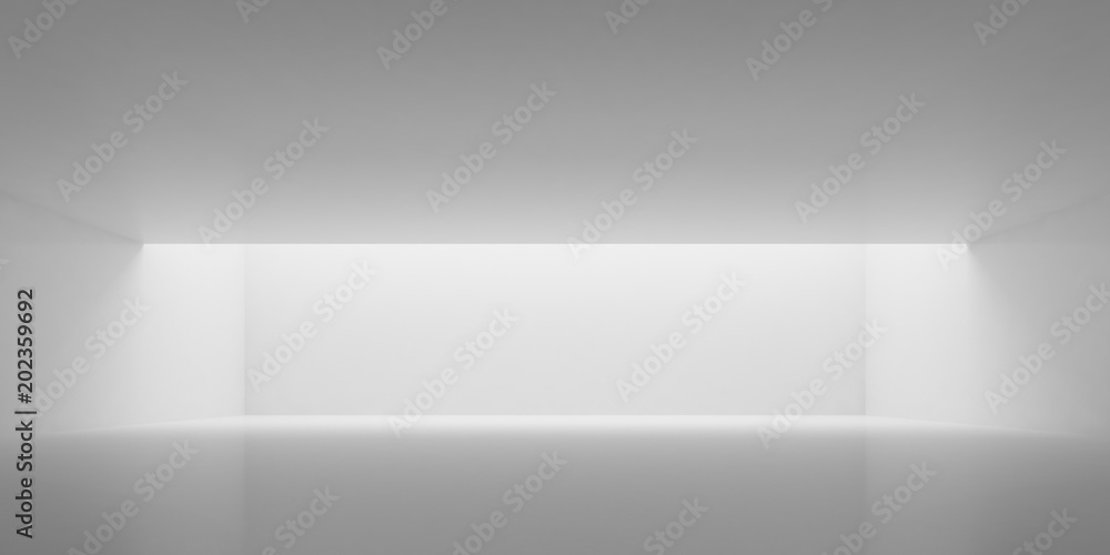 Aufkleber Abstract of minimal architecture space with white concrete wall and light and shadow of the sun,3D render	