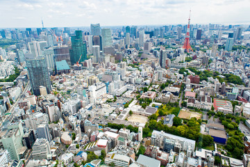 Fototapeta premium Widok z góry na Tokyo Tower z panoramą w Japonii