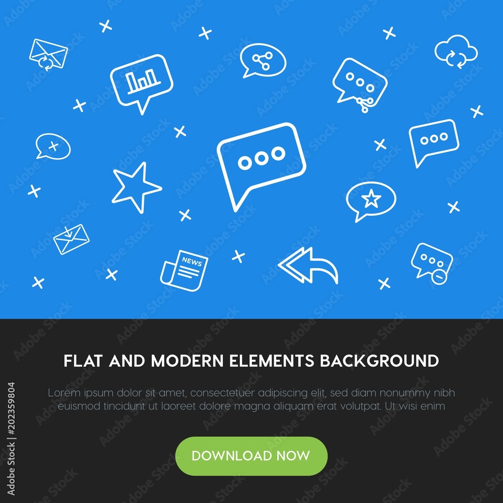 Poster cloud and networking, chat and messenger, email outline vector icons and elements background concept