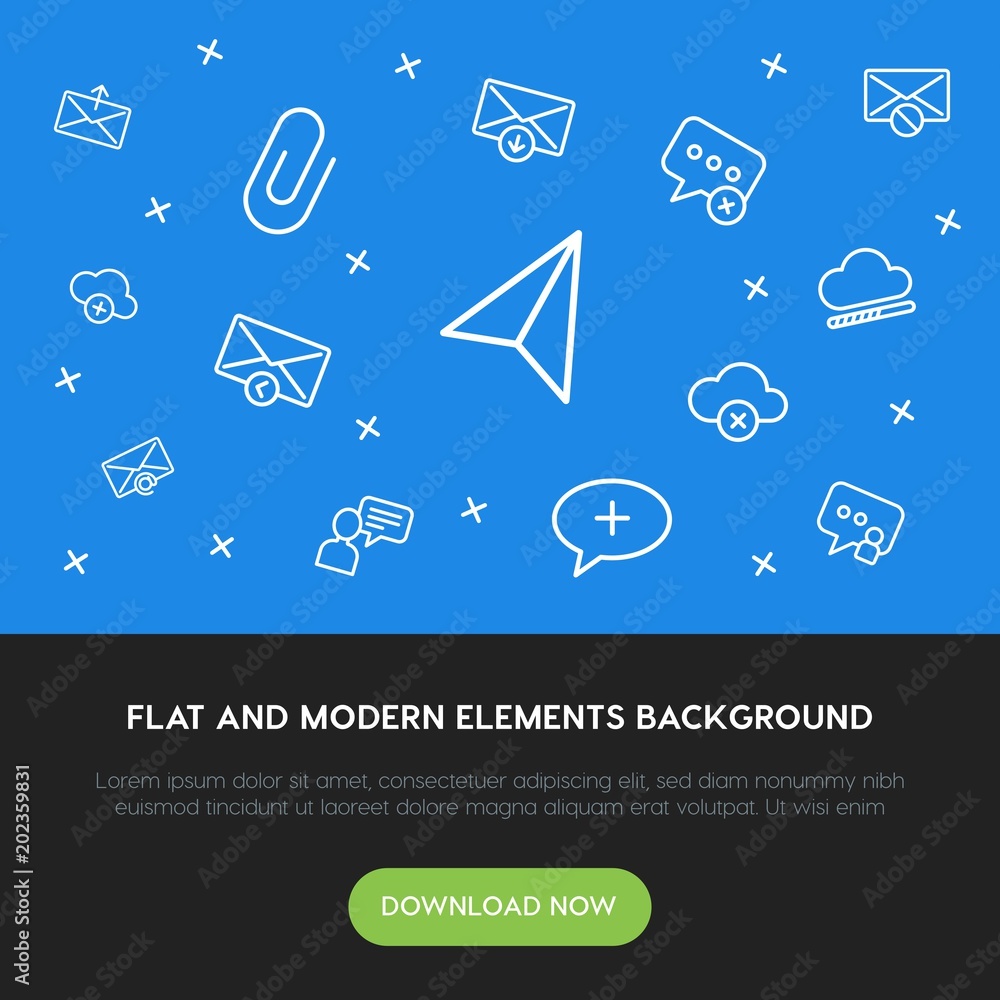 Aufkleber cloud and networking, chat and messenger, email outline vector icons and elements background concept