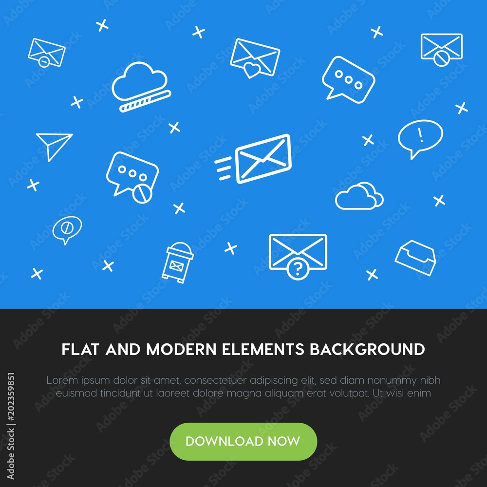 Aufkleber cloud and networking, chat and messenger, email outline vector icons and elements background concept