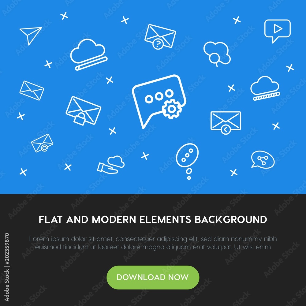 Aufkleber cloud and networking, chat and messenger, email outline vector icons and elements background concept
