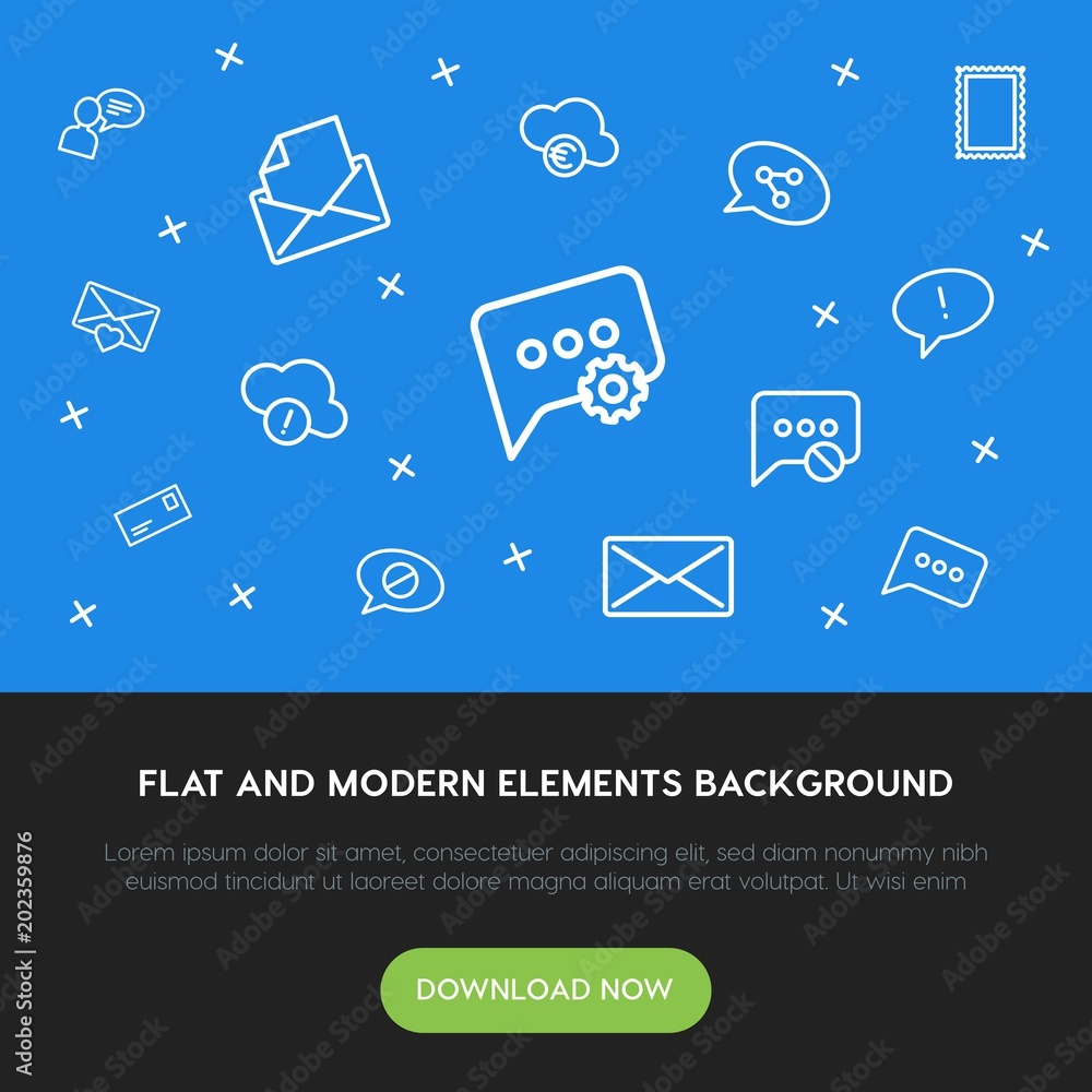 Poster cloud and networking, chat and messenger, email outline vector icons and elements background concept