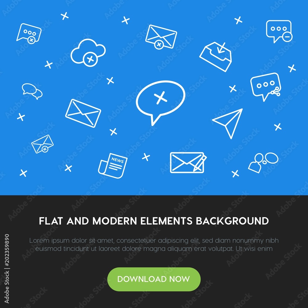 Poster cloud and networking, chat and messenger, email outline vector icons and elements background concept
