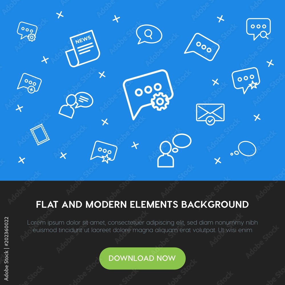 Poster cloud and networking, chat and messenger, email outline vector icons and elements background concept
