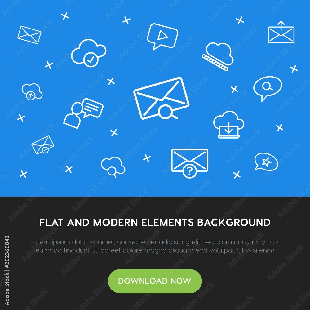Aufkleber cloud and networking, chat and messenger, email outline vector icons and elements background concept