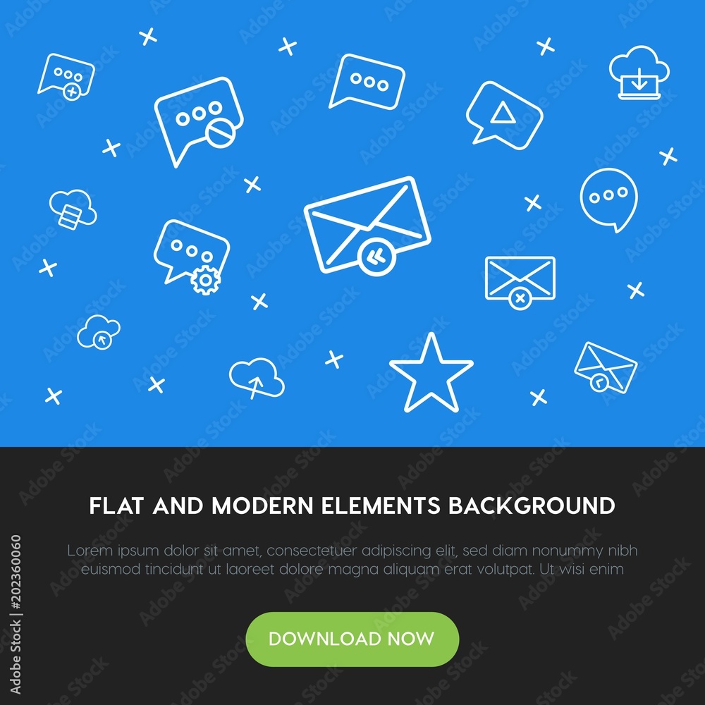 Aufkleber cloud and networking, chat and messenger, email outline vector icons and elements background concept