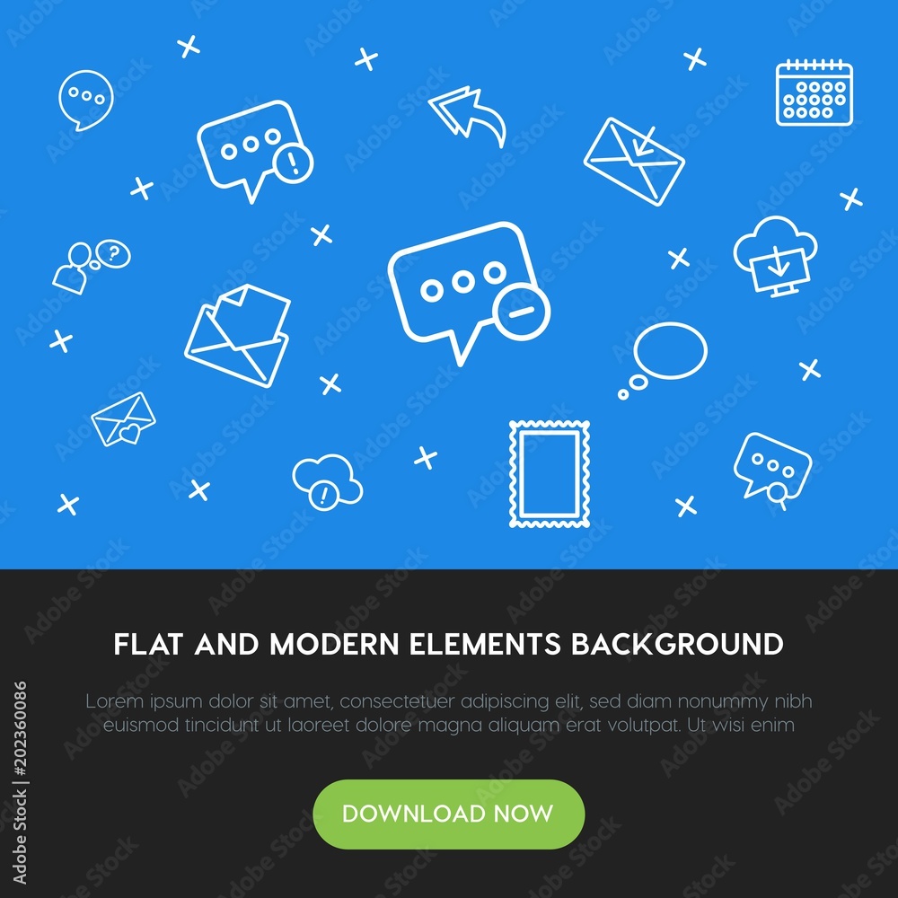 Aufkleber cloud and networking, chat and messenger, email outline vector icons and elements background concept