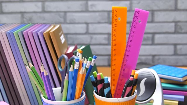 stationery for school and office. notebooks, pencils, pens, rulers