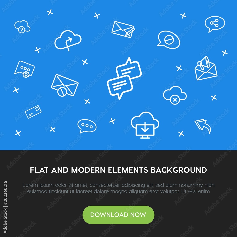 Aufkleber cloud and networking, chat and messenger, email outline vector icons and elements background concept