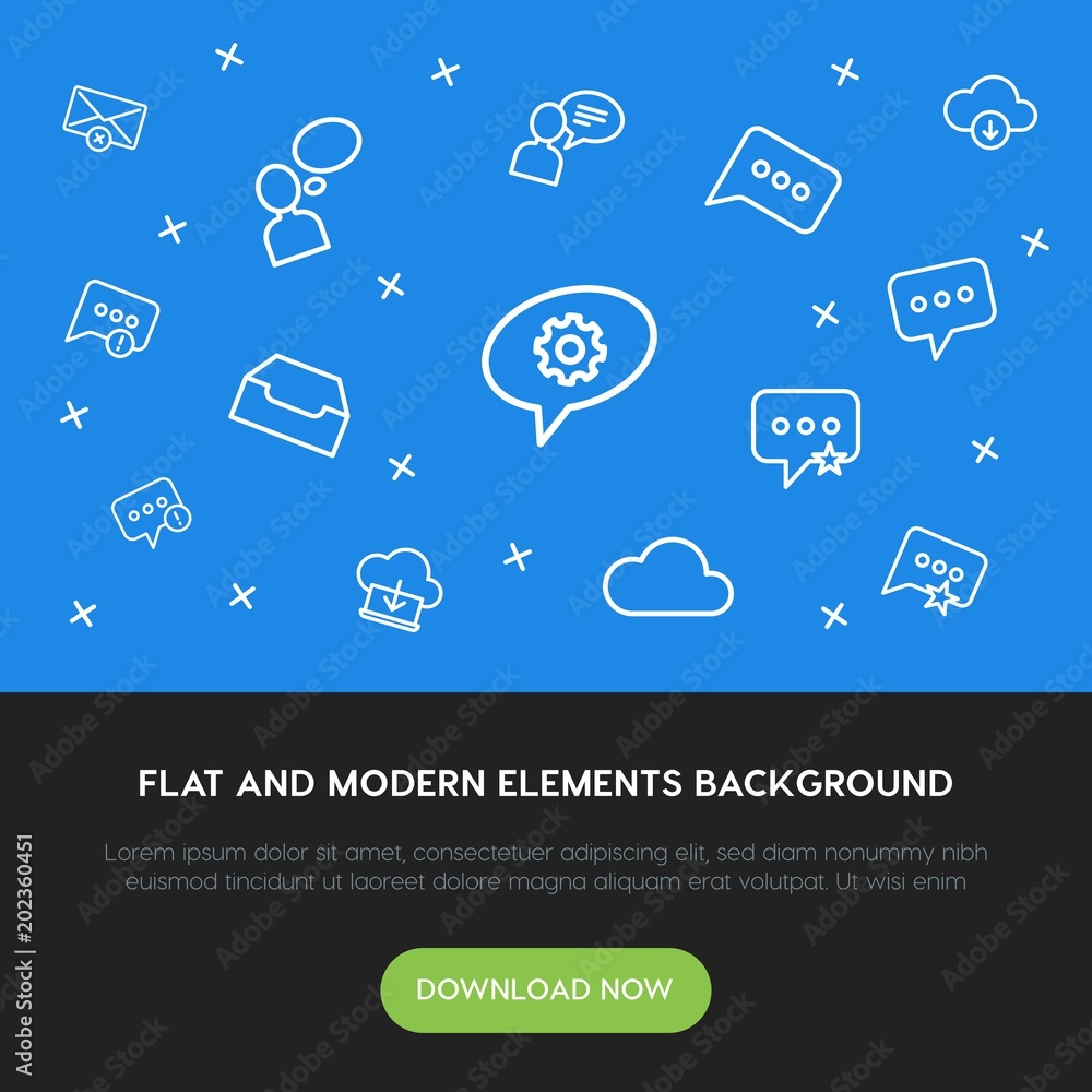 Aufkleber cloud and networking, chat and messenger, email outline vector icons and elements background concept