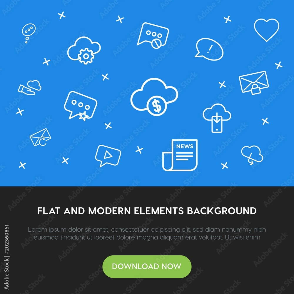 Aufkleber cloud and networking, chat and messenger, email outline vector icons and elements background concept