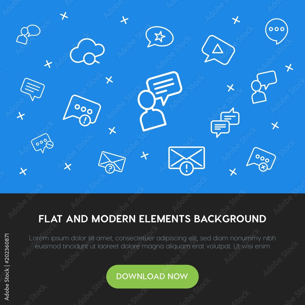 Aufkleber cloud and networking, chat and messenger, email outline vector icons and elements background concept