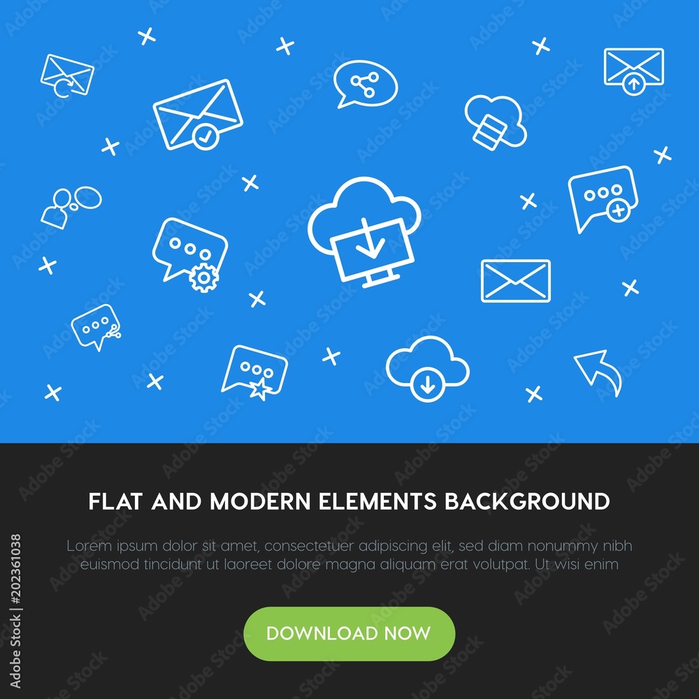 Aufkleber cloud and networking, chat and messenger, email outline vector icons and elements background concept