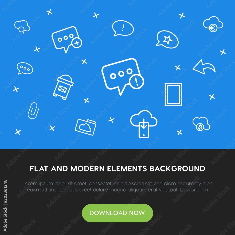 Aufkleber cloud and networking, chat and messenger, email outline vector icons and elements background concept