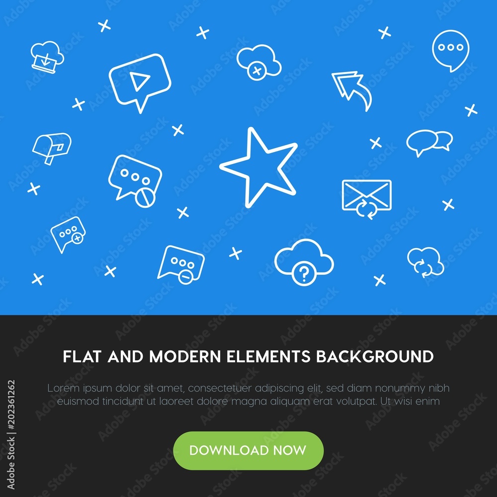 Poster cloud and networking, chat and messenger, email outline vector icons and elements background concept