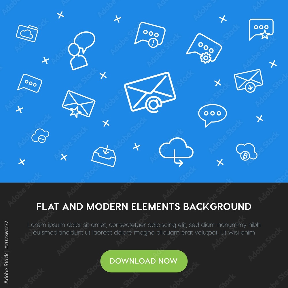 Aufkleber cloud and networking, chat and messenger, email outline vector icons and elements background concept