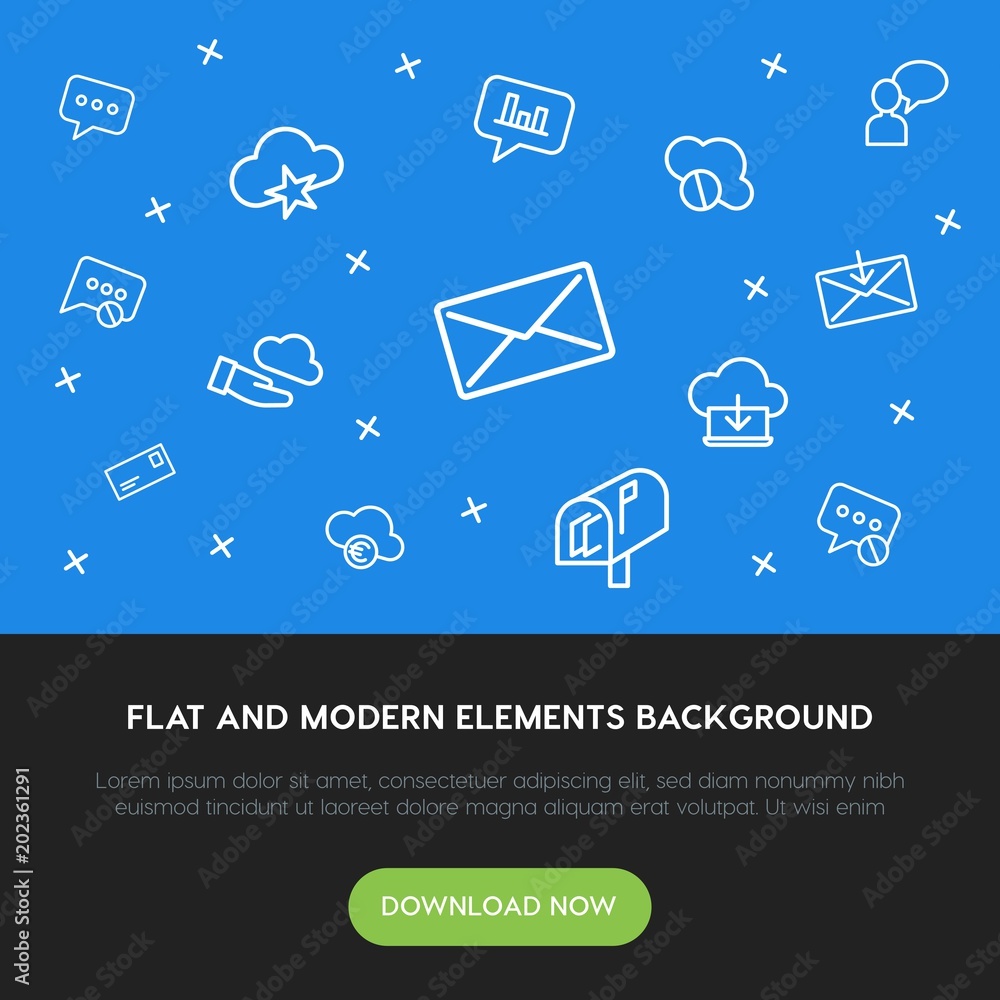 Aufkleber cloud and networking, chat and messenger, email outline vector icons and elements background concept