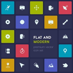 Modern Simple Set of location, folder, cursors Vector fill Icons. Contains such Icons as  double,  business,  leaflet,  sign,  hand,  booklet and more on dark background. Fully Editable. Pixel Perfect