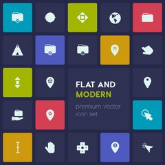 Modern Simple Set of location, folder, cursors Vector fill Icons. Contains such Icons as  adventure,  arrow, map, location,  star,  remove and more on dark background. Fully Editable. Pixel Perfect