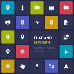 Modern Simple Set of location, folder, cursors Vector fill Icons. Contains such Icons as  click,  remove,  business,  marketing, airport, map and more on dark background. Fully Editable. Pixel Perfect