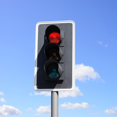 Important traffic sign for vehicles and pedestrians. Red light means danger, stop!