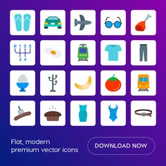 Modern Simple Set of transports, food, clothes Vector flat Icons. Contains such Icons as  underground,  sweet,  meat,  white, air,  pork and more on gradient background. Fully Editable. Pixel Perfect