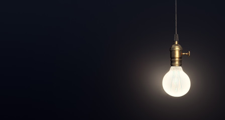 Light bulb on dark background idea concept 3D Rendering