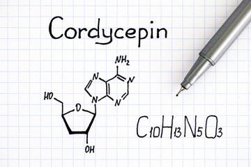 Chemical formula of Cordycepin with pen.