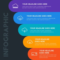 Flat cloud and networking, cursors, email infographic steps template with 5 options for presentations, advertising, annual reports.