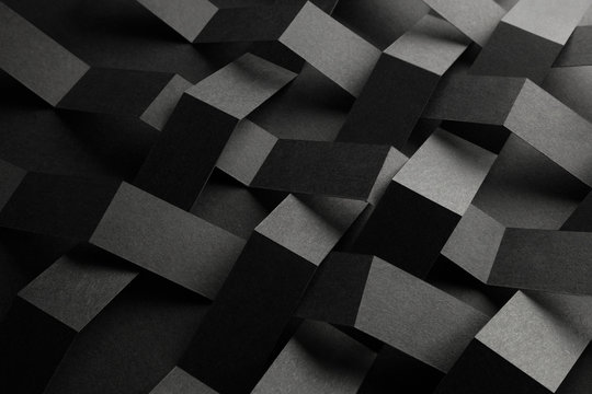 Conceptual composition with black geometric shapes, abstract background © Allusioni