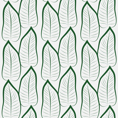 Tropical Leaf Seamless Pattern on Grey