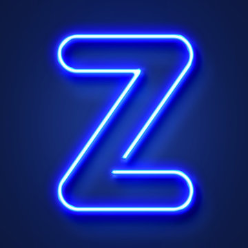 Letter Z realistic glowing blue neon letter against a blue background