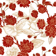 Vektornahtloses Muster mit Blumen der chinesischen Pflaume. © marinavorona