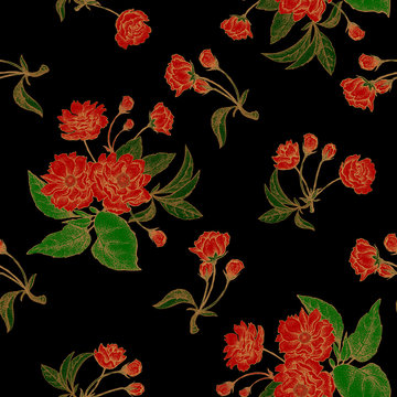 Vector seamless pattern with flowers of the Chinese plum.