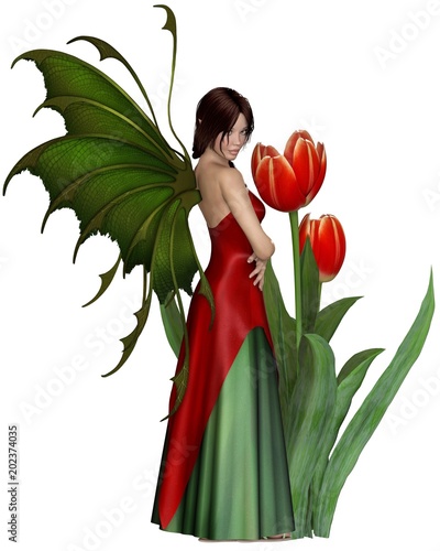"Dark Haired Red Tulip Fairy - fantasy illustration" Stock photo and royalty-free images on Fotolia.com - Pic 202374035