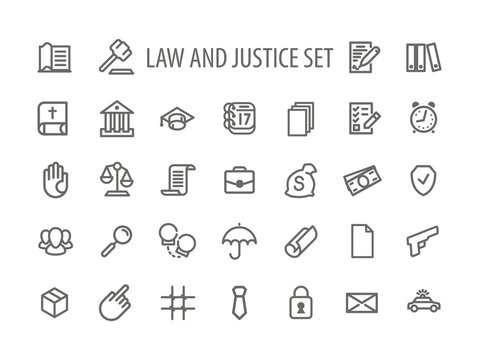 Law and Justice Icons Set Line Vector