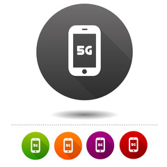 Mobile telecommunications icon. 5G symbol sign. Web Button.