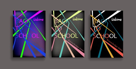 Back to school information pages set. Education template of flyer, magazines, posters, book cover, banner. Layout illustration template pages with typography text. Three types of bright colors.