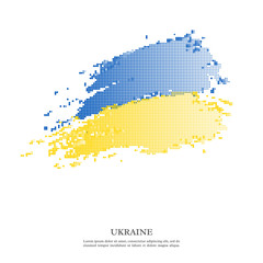 Ukraine flag with halftone effect, grunge texture. Isolated on white background. Vector illustration.