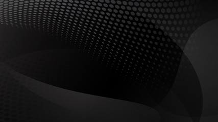 Abstract background of curved lines, curves and halftone dots in black and gray colors