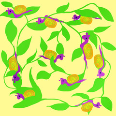 Obraz premium Pattern with snails and leaves