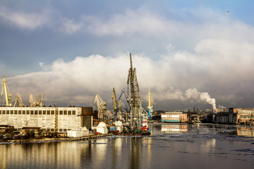Fototapeta premium Cranes in the marine cargo port of Saint-Petersburg