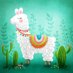Cute llama - obrazy, fototapety, plakaty