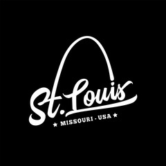 St. Louis. Black and white lettering design. Decorative inscription. Saint Louis vector and illustration.  - obrazy, fototapety, plakaty